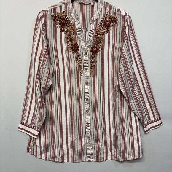 Soft Surroundings Blouse Top Button Shirt Size 2X Rayon Linen Blend D037 -13 - Picture 12 of 16